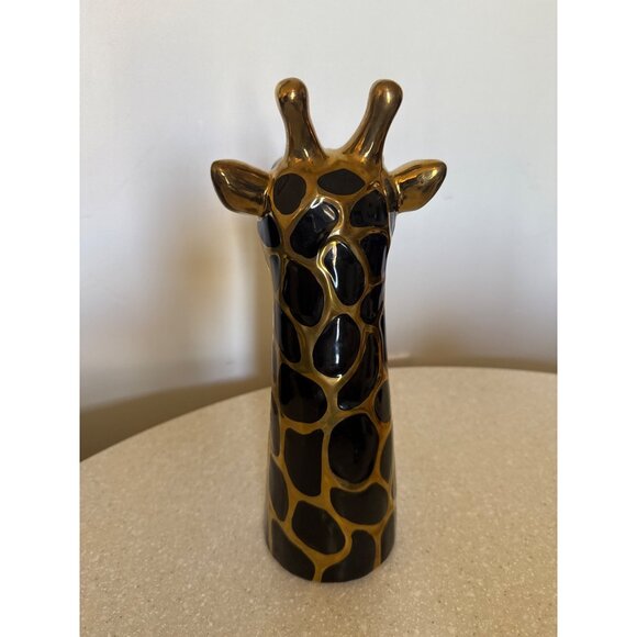 Ceramic Giraffe Figurine With Golden & Black Patterned Design - Picture 4 of 4